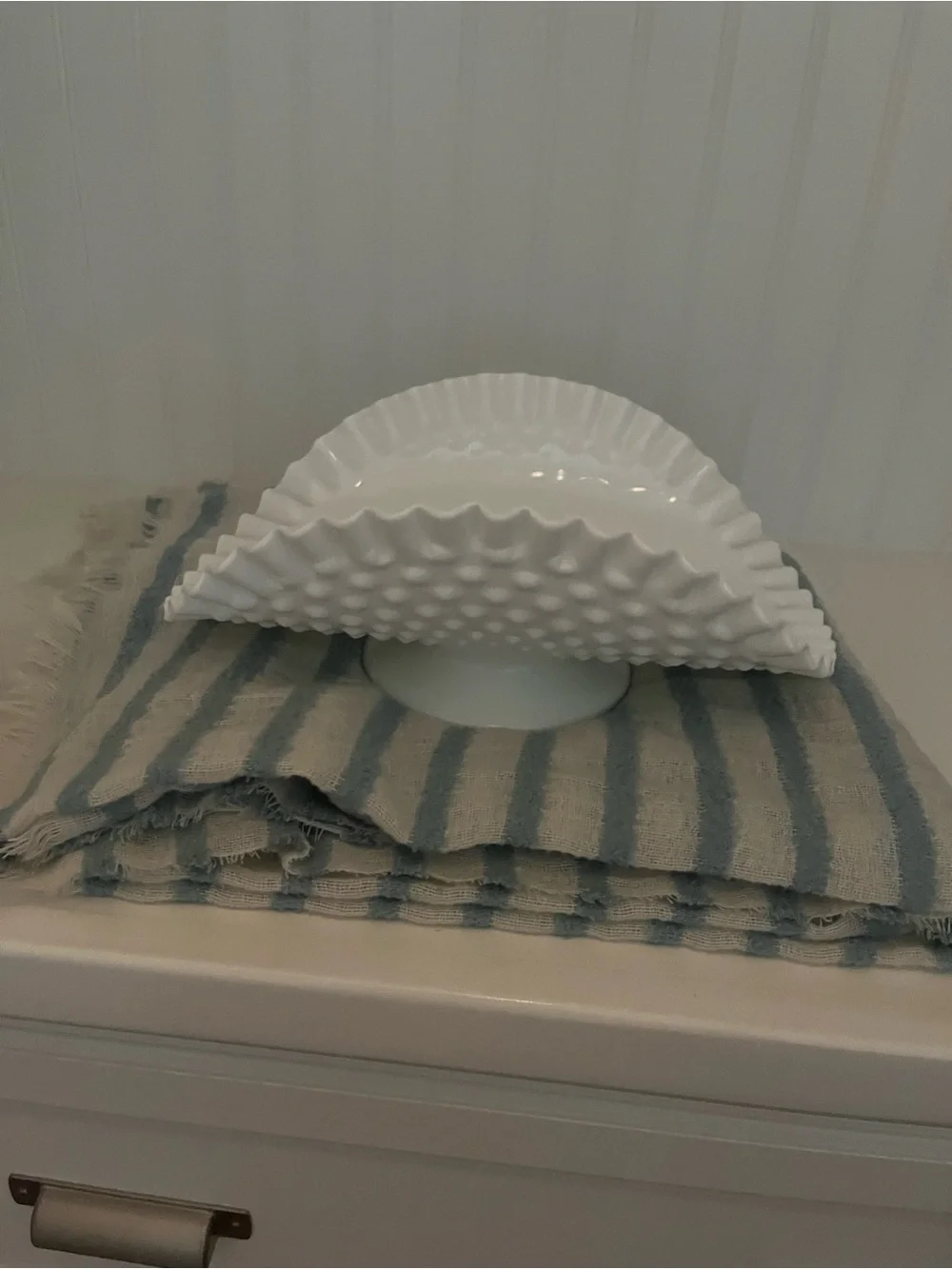 Fenton White Decorative Ceramic Hobnail Compote Bowl